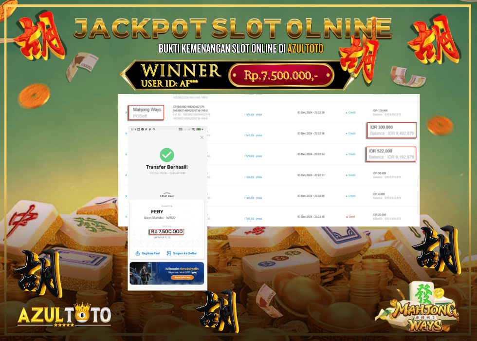 JACKPOT SLOT MAHJONG WAYS RP.7.500.000,- LUNAS DI AZULTOTO!