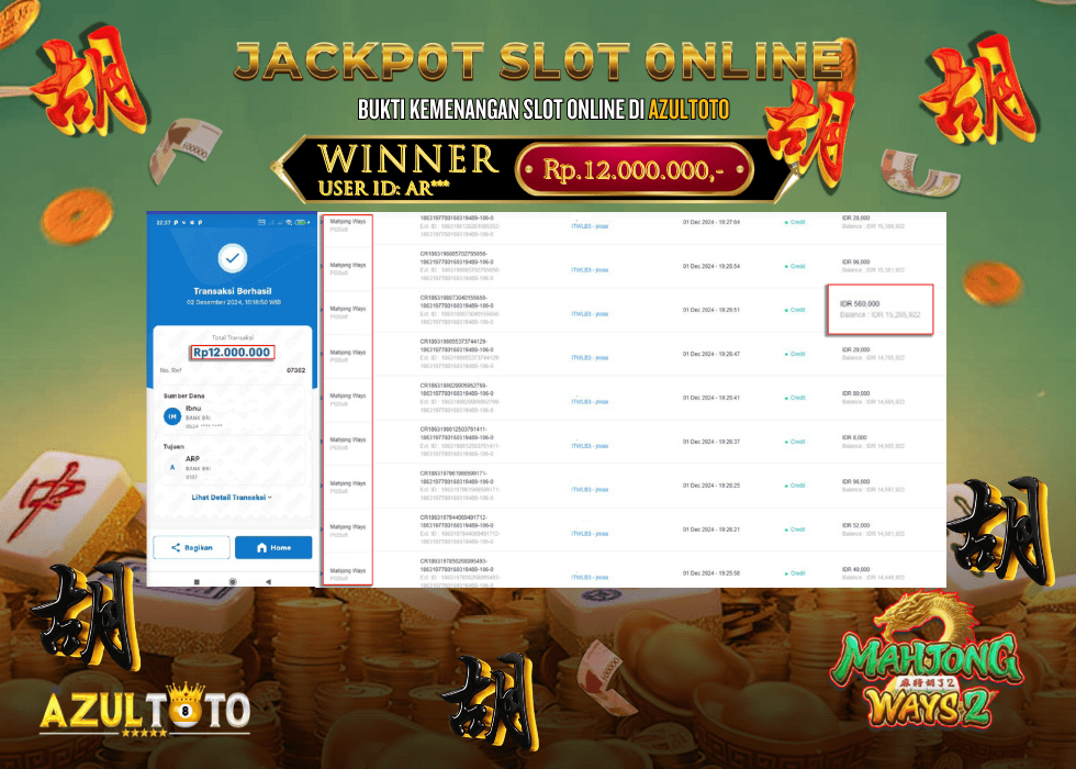 JACKPOT SLOT MAHJONG WAYS  RP.12.000.000,- LUNAS DI AZULTOTO!