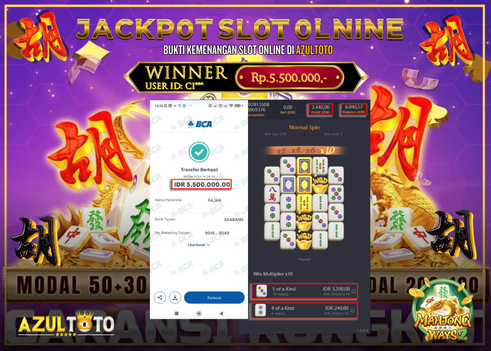 JACKPOT SLOT MAHJONG WAYS 2 RP.5.500.000,- LUNAS DI AZULTOTO!