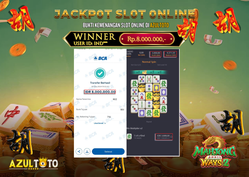 JACKPOT SLOT MAHJONG WAYS 2 RP.8.000.000,- LUNAS DI AZULTOTO!