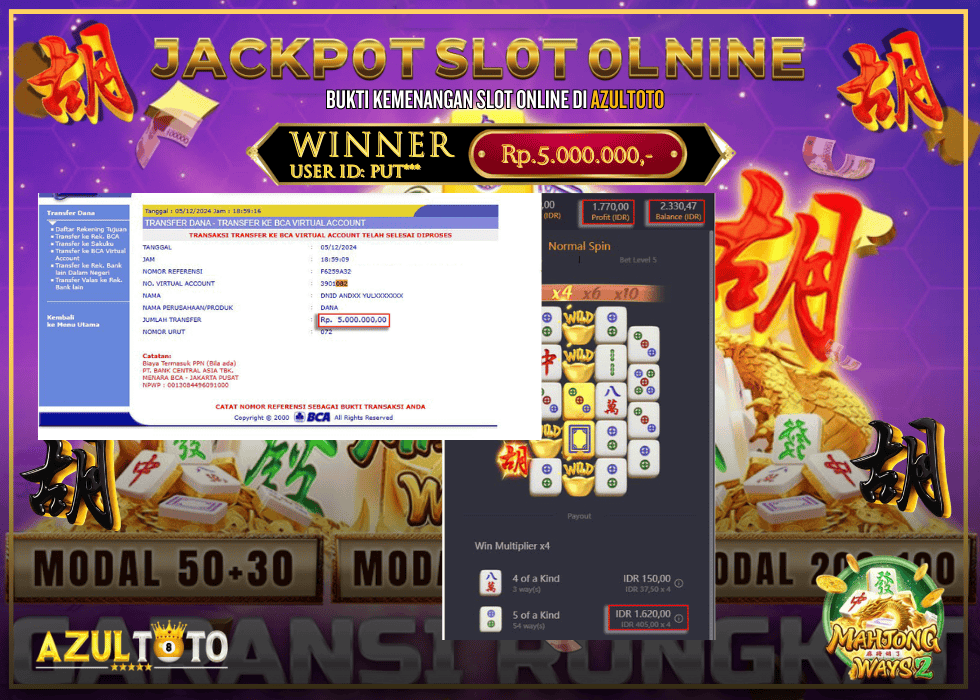 JACKPOT SLOT MAHJONG WAYS2 RP.5.000.000,- LUNAS DI AZULTOTO!