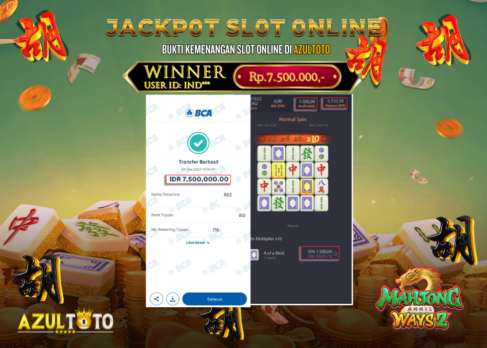 JACKPOT SLOT MAHJONG WAYS 2 RP.7.500.000,- LUNAS DI AZULTOTO!