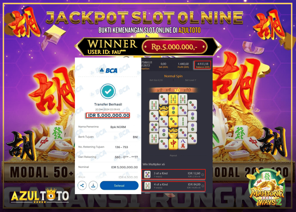 JACKPOT SLOT MAHJONG WAYS 2 RP.5.000.000,- LUNAS DI AZULTOTO!