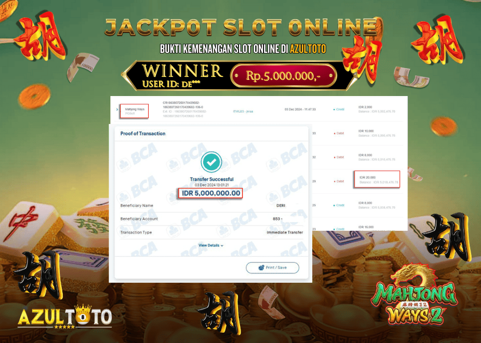 JACKPOT SLOT MAHJONG WAYS 2 RP.5.000.000,- LUNAS DI AZULTOTO!