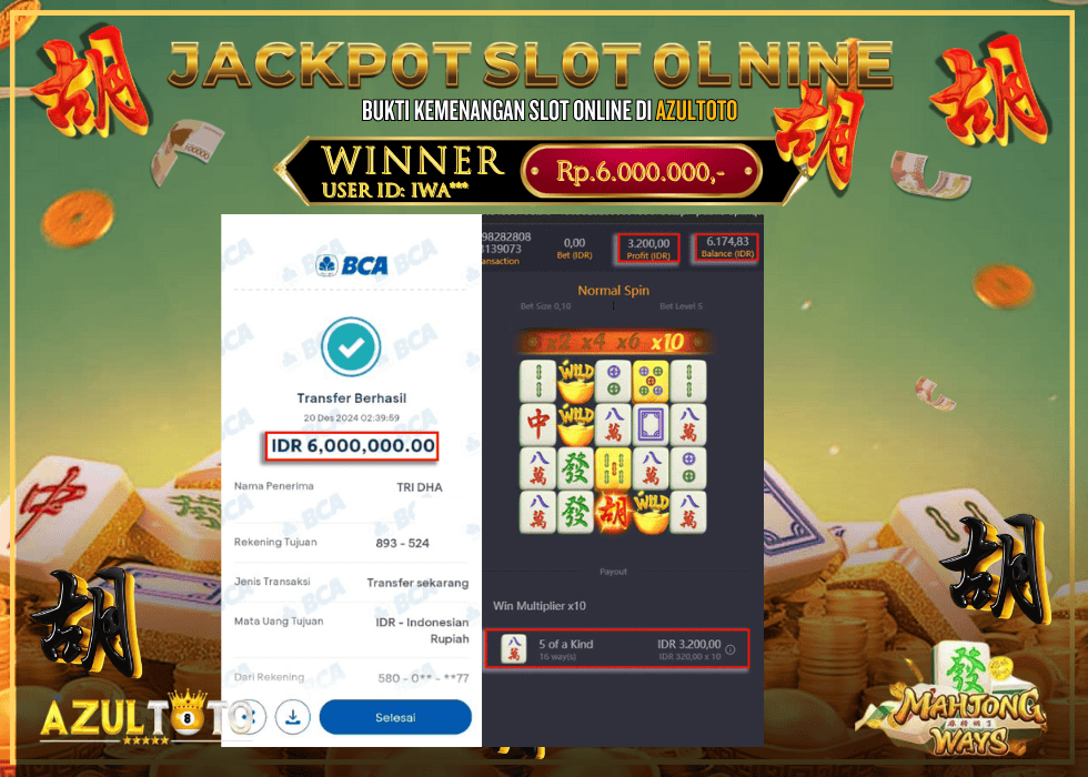 JACKPOT SLOT MAHJONG WAYS RP.6.000.000,- LUNAS DI AZULTOTO!