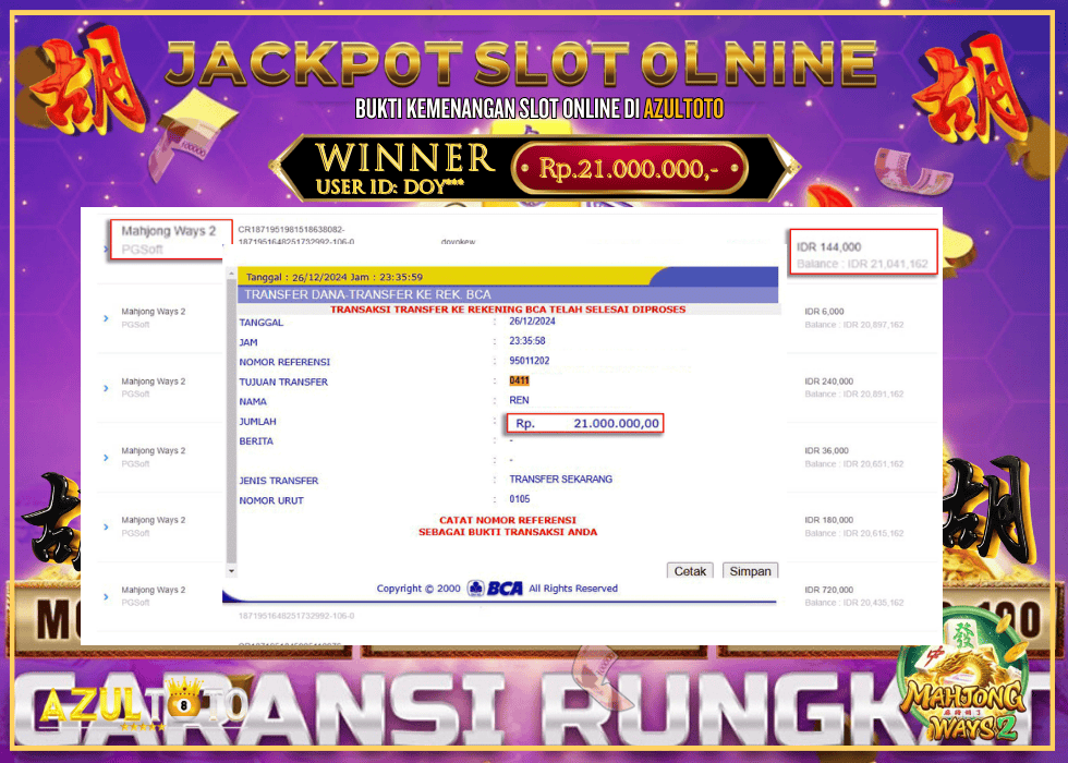 JACKPOT SLOT MAHJONG WAYS 2 RP.21.000.000,- LUNAS DI AZULTOTO!