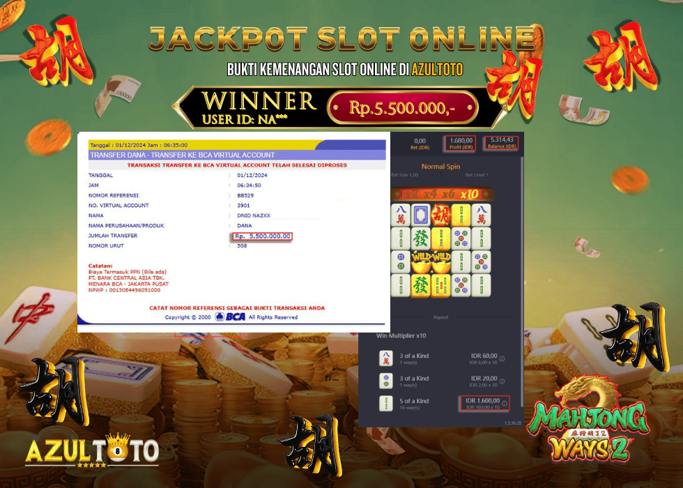 JACKPOT SLOT MAHJONG WAYS 2 RP.5.500.000,- LUNAS DI AZULTOTO!