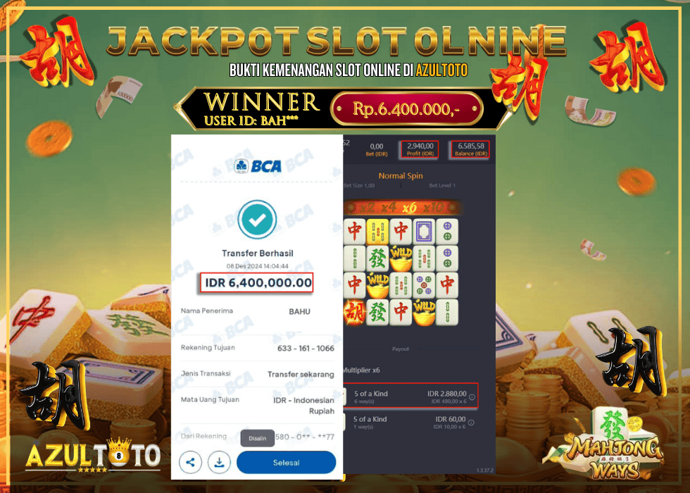 JACKPOT SLOT MAHJONG WAYS RP.6.400.000,- LUNAS DI AZULTOTO!