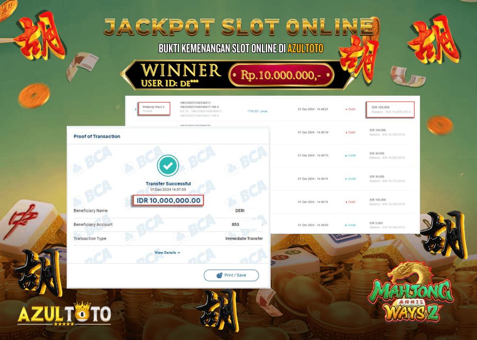JACKPOT SLOT MAHJONG WAYS 2 RP.10.000.000,- LUNAS DI AZULTOTO!
