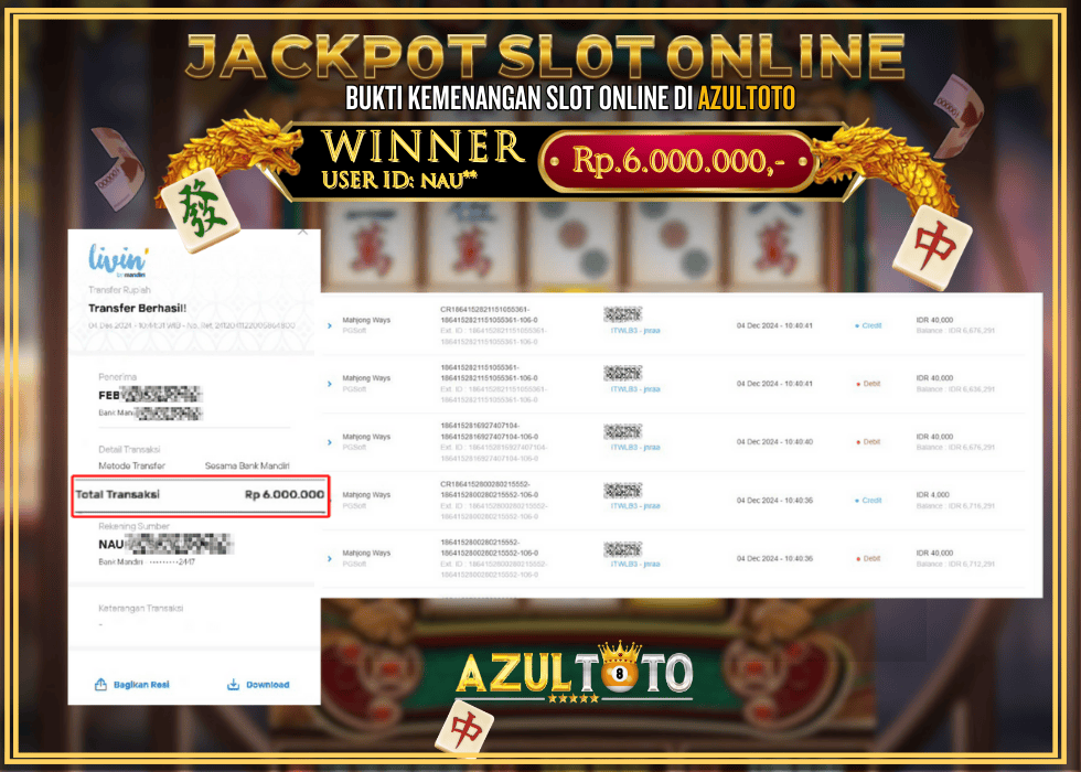 JACKPOT SLOT MAHJONG WAYS RP.6.000.000,- LUNAS DI AZULTOTO!