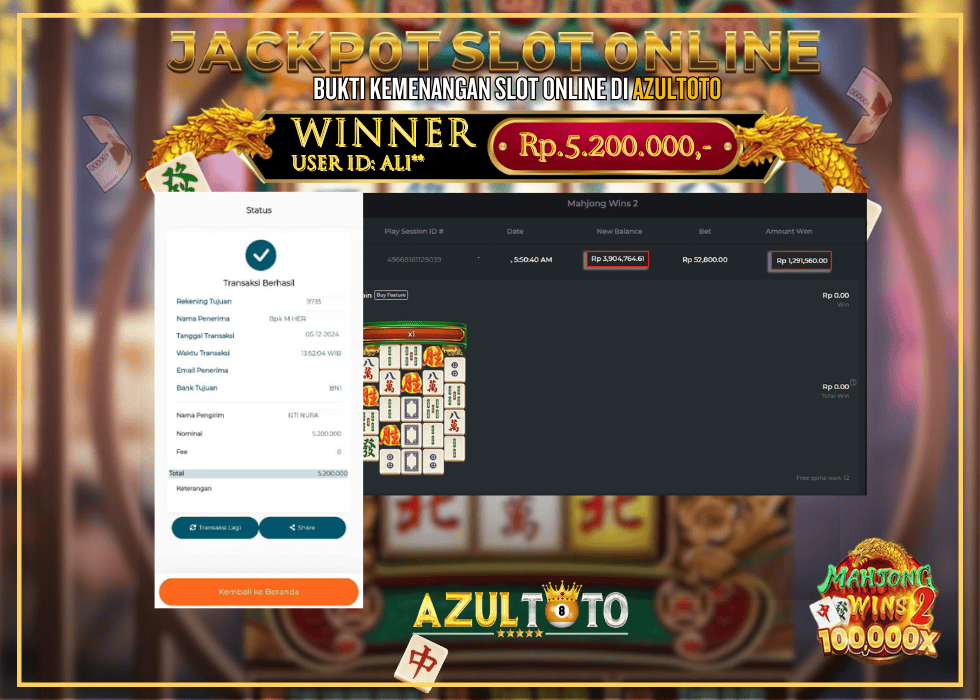 JACKPOT SLOT MAHJONG WAYS WINS 2 RP.5.200.000,- LUNAS DI AZULTOTO!