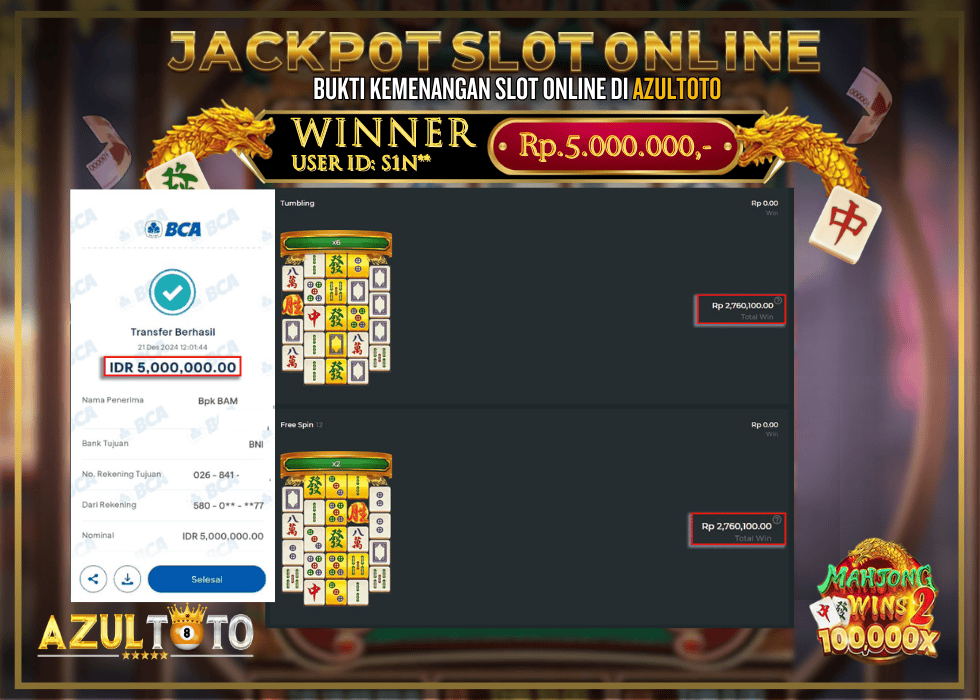JACKPOT SLOT MAHJONG WAYS WINS 2 RP.5.000.000,- LUNAS DI AZULTOTO!