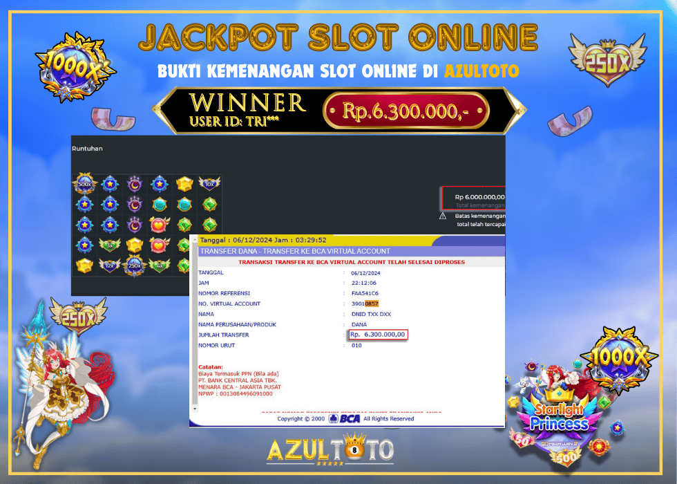 JACKPOT SLOT STARLIGHT PRINCESS 1000 RP.6.300 000.00,- LUNAS DI AZULTOTO!