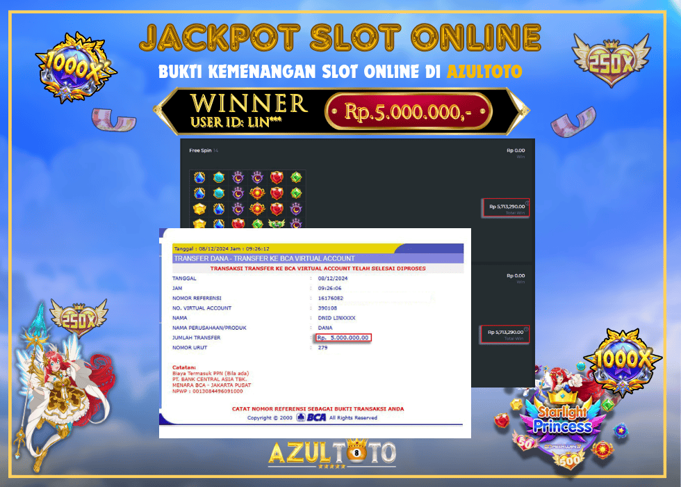 JACKPOT SLOT STARLIGHT PRINCESS 1000 RP.5.000 000.00,- LUNAS DI AZULTOTO!