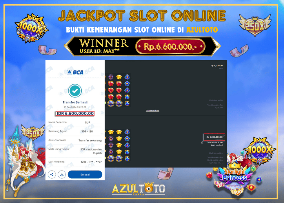 JACKPOT SLOT STARLIGHT PRINCESS 1000 RP.6.600 000.00,- LUNAS DI AZULTOTO!