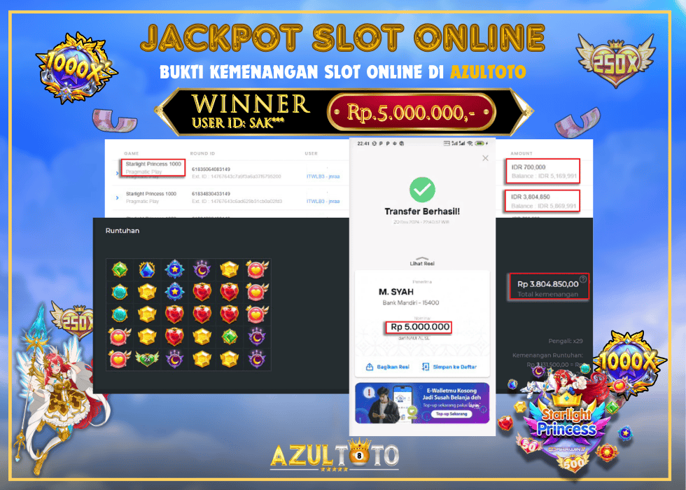 JACKPOT SLOT STARLIGHT PRINCESS 1000 RP.5.000 000.00,- LUNAS DI AZULTOTO!