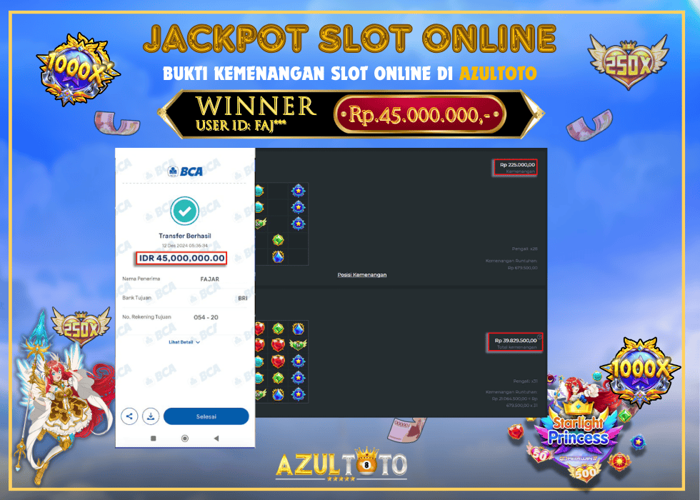 JACKPOT SLOT STARLIGHT PRINCESS 1000 RP.45.000 000.00,- LUNAS DI AZULTOTO!