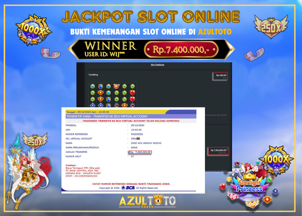 JACKPOT SLOT STARLIGHT PRINCESS 1000 RP.7.400 000.00,- LUNAS DI AZULTOTO!