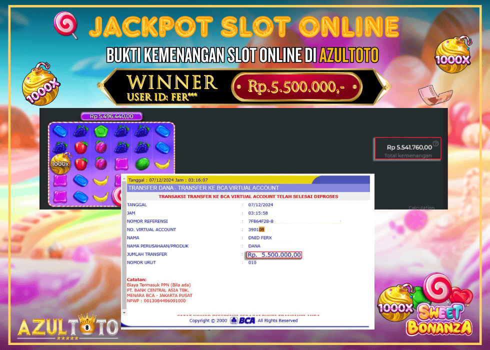 JACKPOT SLOT SWEET BONANZA 1000 RP.5.500.000,- LUNAS DI AZULTOTO!