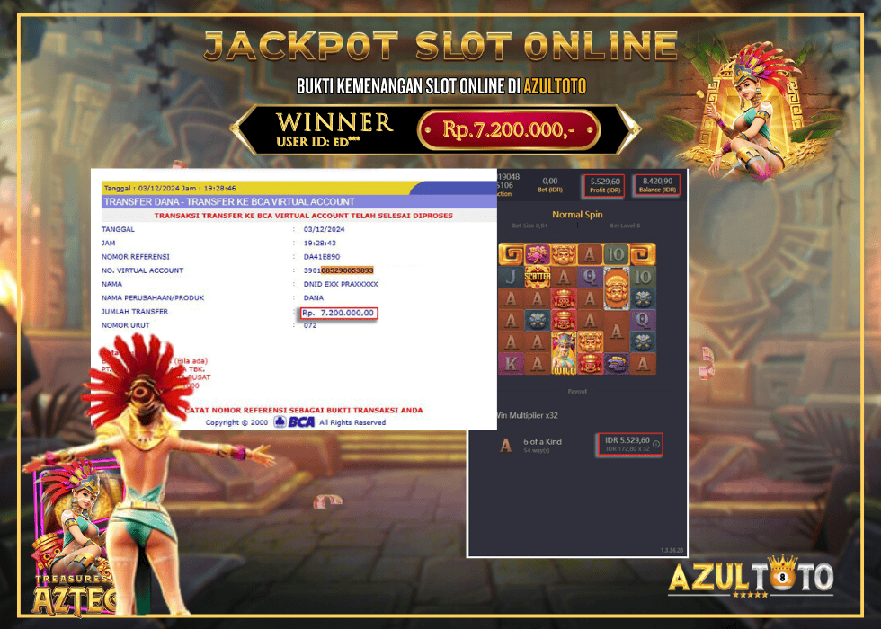 JACKPOT SLOT TREASURES OF AZTEC RP.7.200.000,- LUNAS DI AZULTOTO!