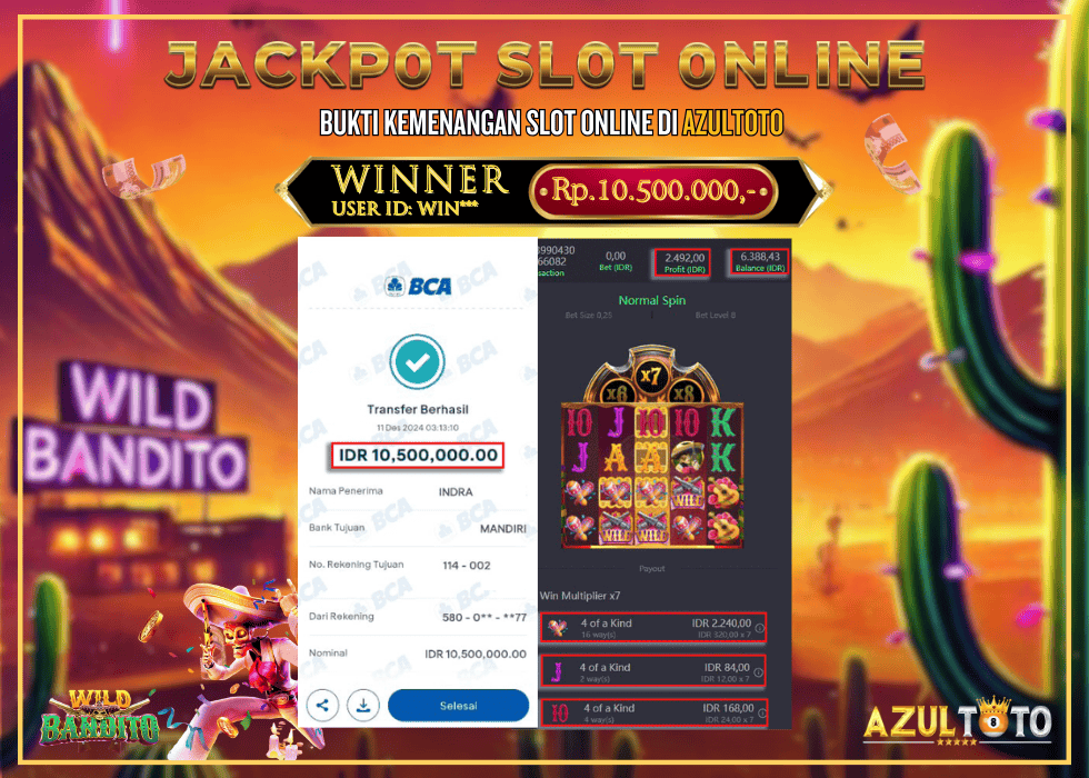 JACKPOT SLOT WILD BANDITO RP.10.500.000,- LUNAS DI AZULTOTO!