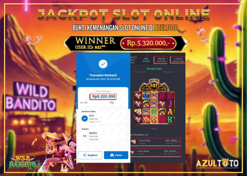 JACKPOT SLOT WILD BANDITO RP.5.320.000,- LUNAS DI AZULTOTO!