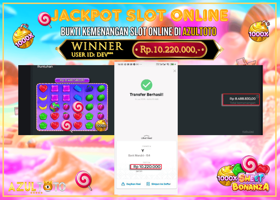 JACKPOT SLOT SWEET BONANZA 1000 RP.10.220.000,- LUNAS DI AZULTOTO!