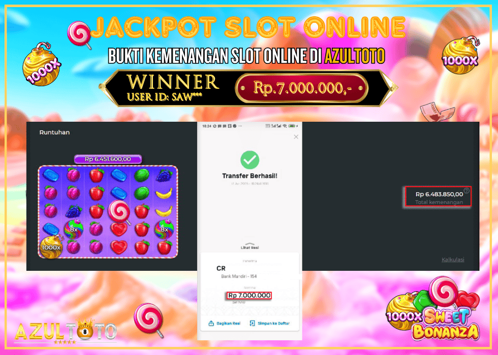 JACKPOT SLOT SWEET BONANZA 1000 RP.7.000.000,- LUNAS DI AZULTOTO!