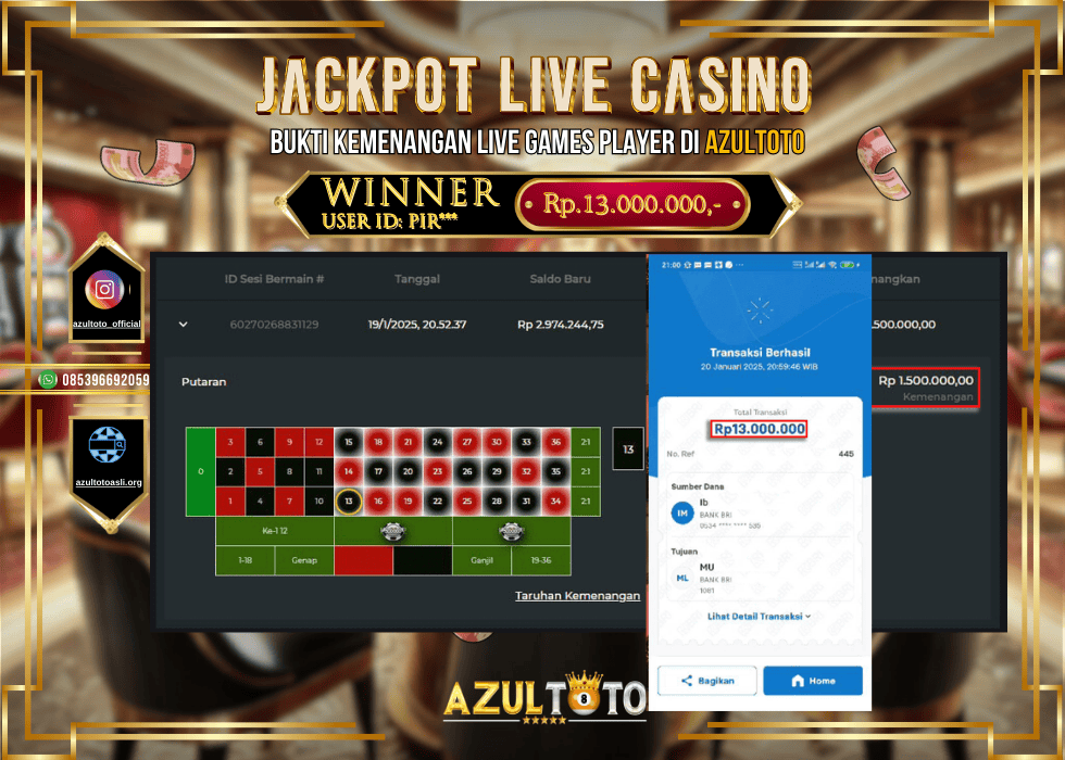 JACKPOT PRAGMATIC ROULLATTE RP.13.000.000,- LUNAS DI AZULTOTO!