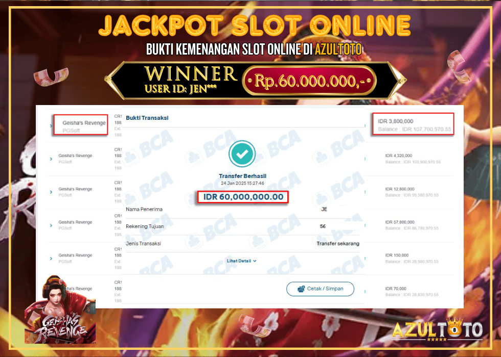JACKPOT SLOT GEISHA’S REVENGE RP.60.000.000,- LUNAS DI AZULTOTO!
