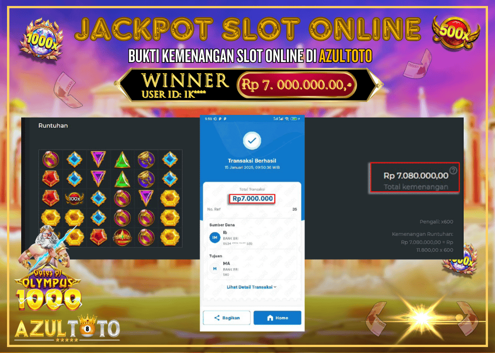 JACKPOT SLOT GATES OF OLYMPUS 1000 RP.7.000.000,- LUNAS DI AZULTOTO!