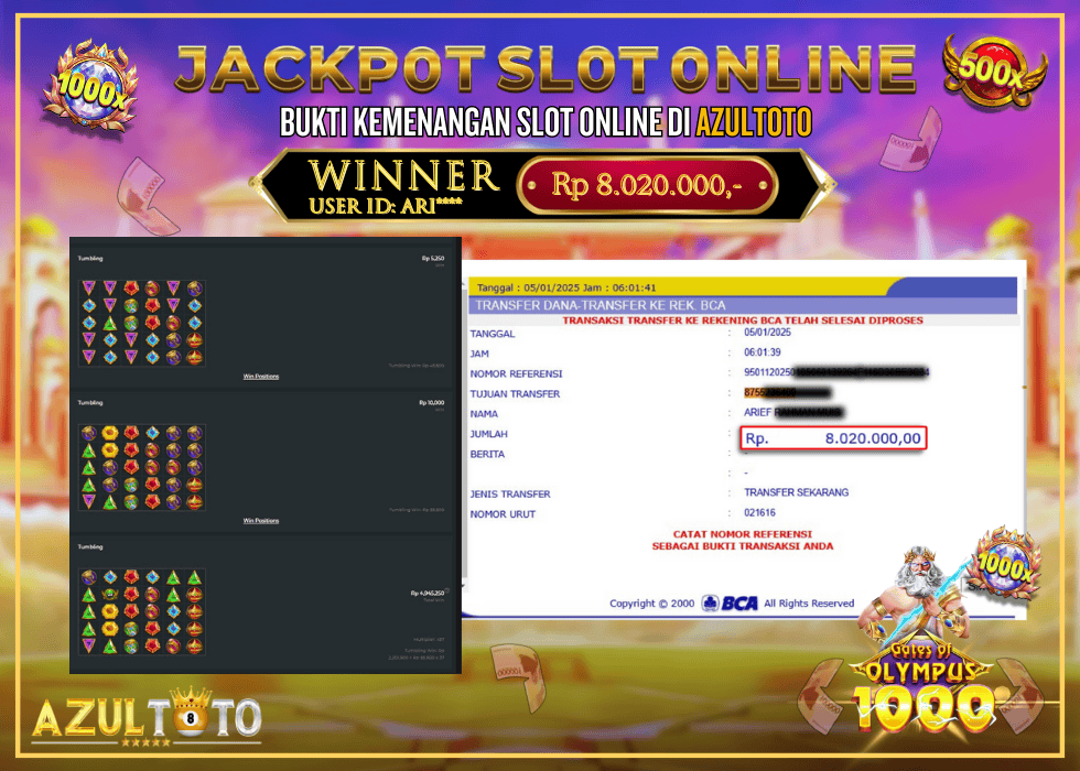 JACKPOT SLOT GATES OF OLYMPUS 1000 RP.8.020.000,- LUNAS DI AZULTOTO!