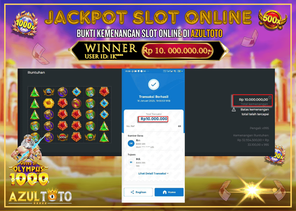 JACKPOT SLOT GATES OF OLYMPUS 1000 RP.10.000.000,- LUNAS DI AZULTOTO!