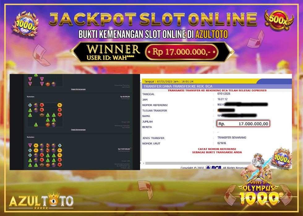JACKPOT SLOT GATES OF OLYMPUS 1000 RP.17.000.000,- LUNAS DI AZULTOTO!