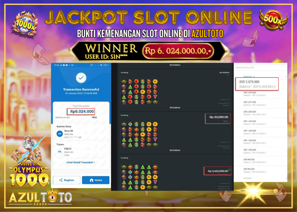 JACKPOT SLOT GATES OF OLYMPUS 1000 RP.6.024.000,- LUNAS DI AZULTOTO!