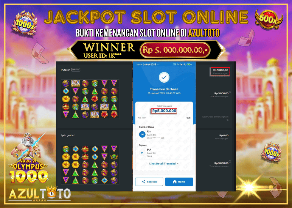 JACKPOT SLOT GATES OF OLYMPUS 1000 RP.5.000.000,- LUNAS DI AZULTOTO!