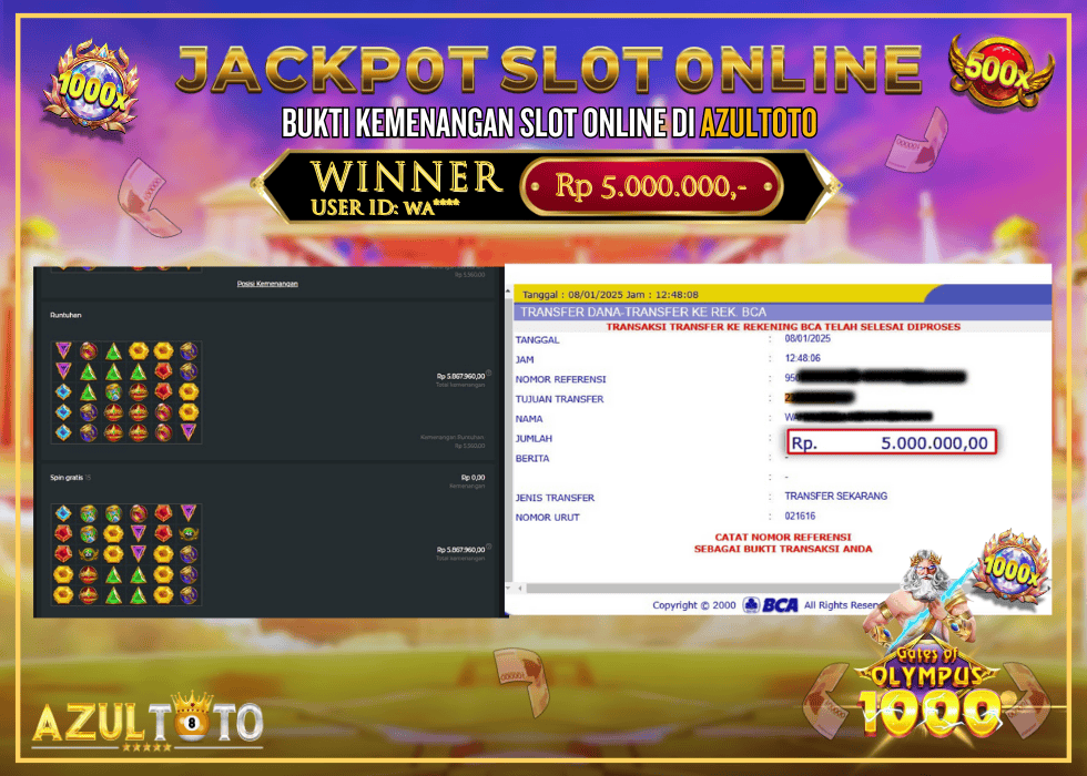 JACKPOT SLOT GATES OF OLYMPUS 1000 RP.5.000.000,- LUNAS DI AZULTOTO!