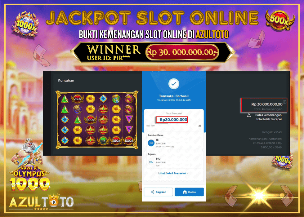 JACKPOT SLOT GATES OF OLYMPUS 1000 RP.30.000.000,- LUNAS DI AZULTOTO!