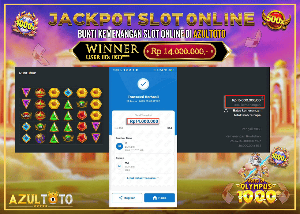 JACKPOT SLOT GATES OF OLYMPUS 1000 RP.14.000.000,- LUNAS DI AZULTOTO!