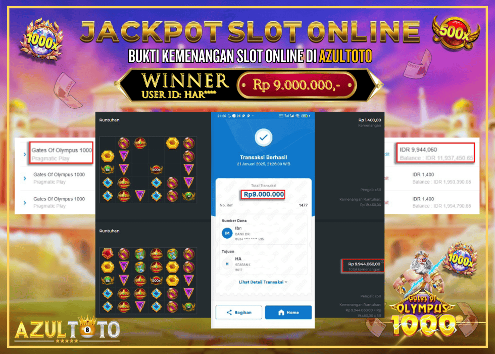 JACKPOT SLOT GATES OF OLYMPUS 1000 RP.9.000.000,- LUNAS DI AZULTOTO!