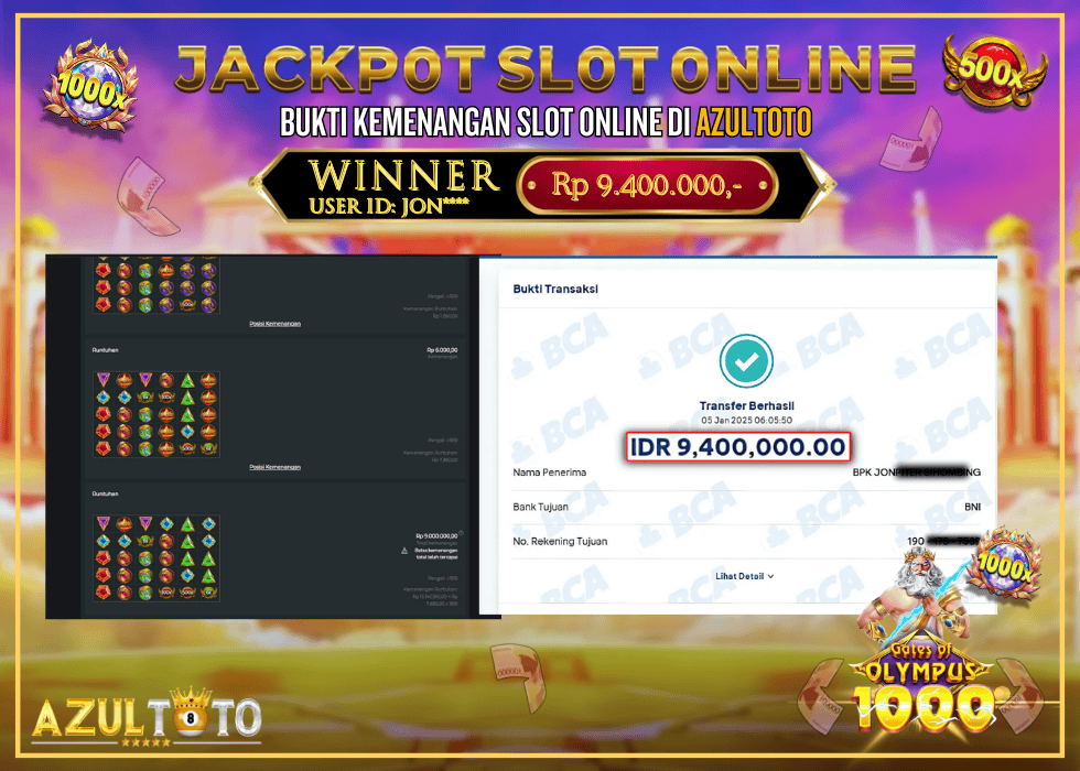 JACKPOT SLOT GATES OF OLYMPUS 1000 RP.9.400.000,- LUNAS DI AZULTOTO!