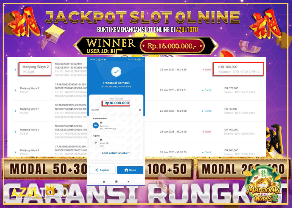 JACKPOT SLOT MAHJONG WAYS 2 RP.16.000.000,- LUNAS DI AZULTOTO!