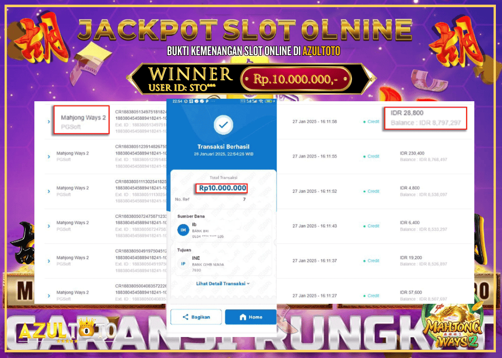 JACKPOT SLOT MAHJONG WAYS 2 RP.10.000.000,- LUNAS DI AZULTOTO!