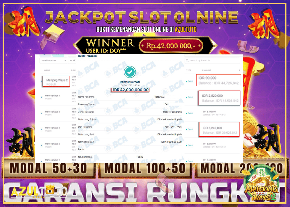 JACKPOT SLOT MAHJONG WAYS 2 RP.42.000.000,- LUNAS DI AZULTOTO!
