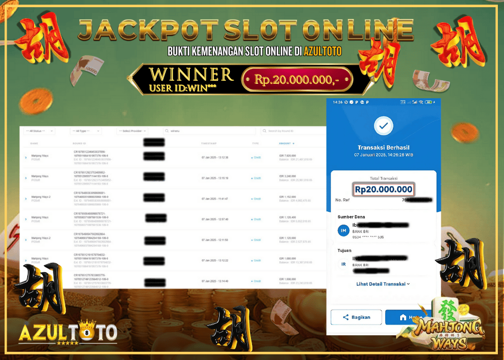 JACKPOT SLOT MAHJONG WAYS RP.20.000.000,- LUNAS DI AZULTOTO!