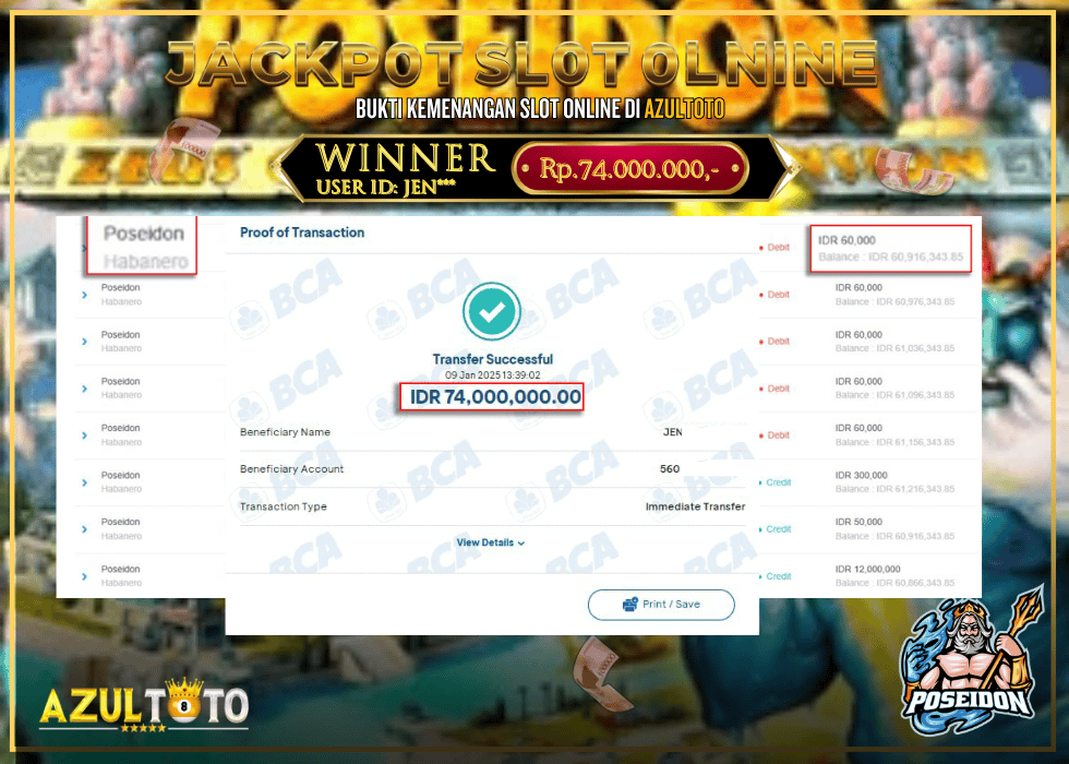 JACKPOT SLOT POSEIDON RP.74.000.000,- LUNAS DI AZULTOTO!