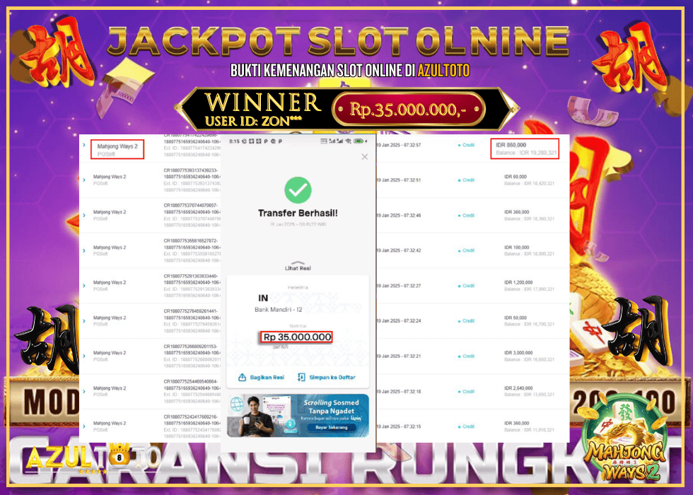 JACKPOT SLOT MAHJONG WAYS 2 RP.35.000.000,- LUNAS DI AZULTOTO!