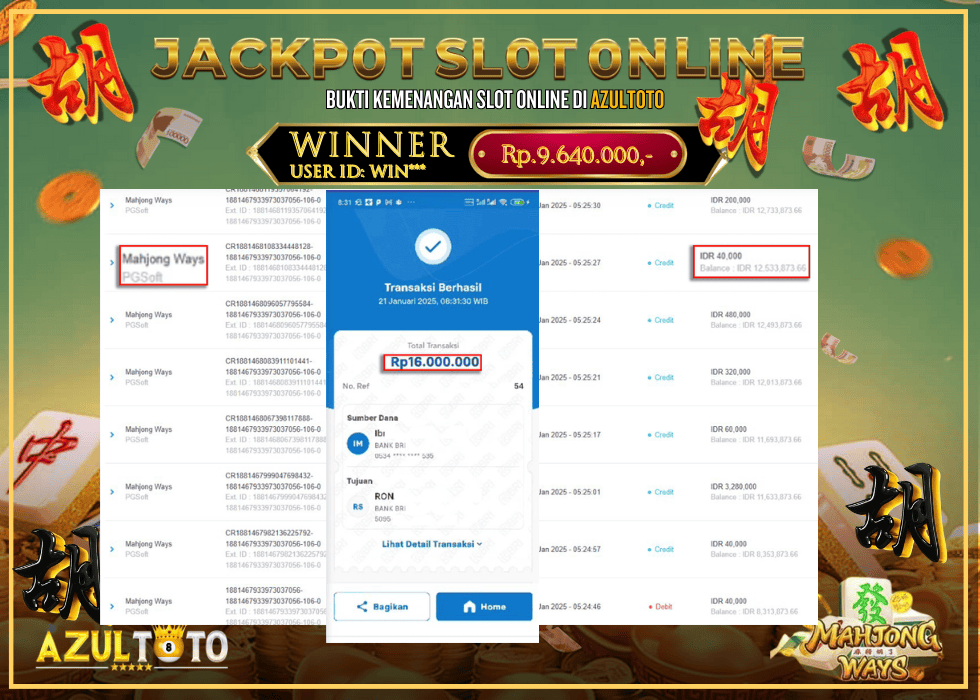 JACKPOT SLOT MAHJONG WAYS RP.16.000.000,- LUNAS DI AZULTOTO!