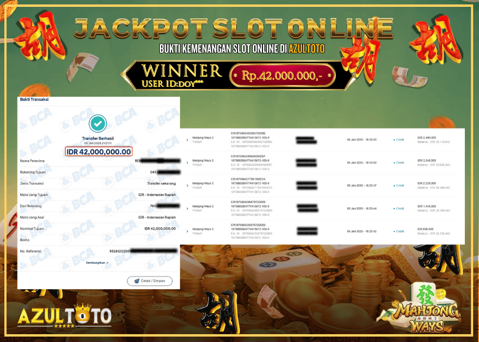 JACKPOT SLOT ONLINE MAHJONG WAYS RP.42.000.000,- LUNAS DI AZULTOTO!