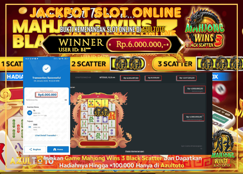 JACKPOT SLOT MAHJONG WINS 3 RP.6.000.000,- LUNAS DI AZULTOTO!